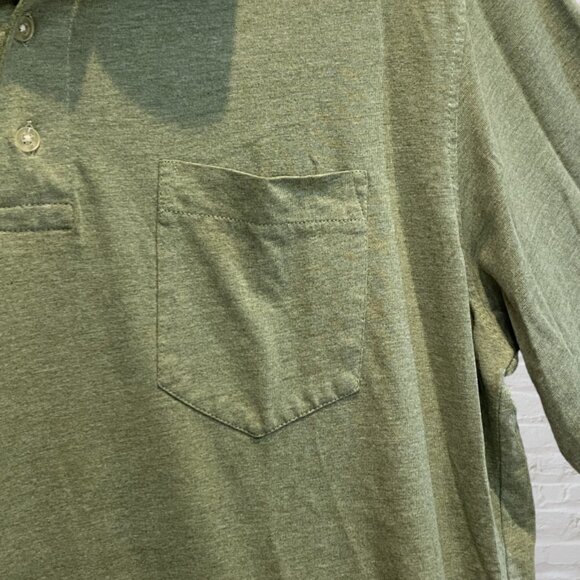 Polo Shirt, Large Man, Solid Olive Green, Breast Pocket, Button Down - Picture 4 of 8